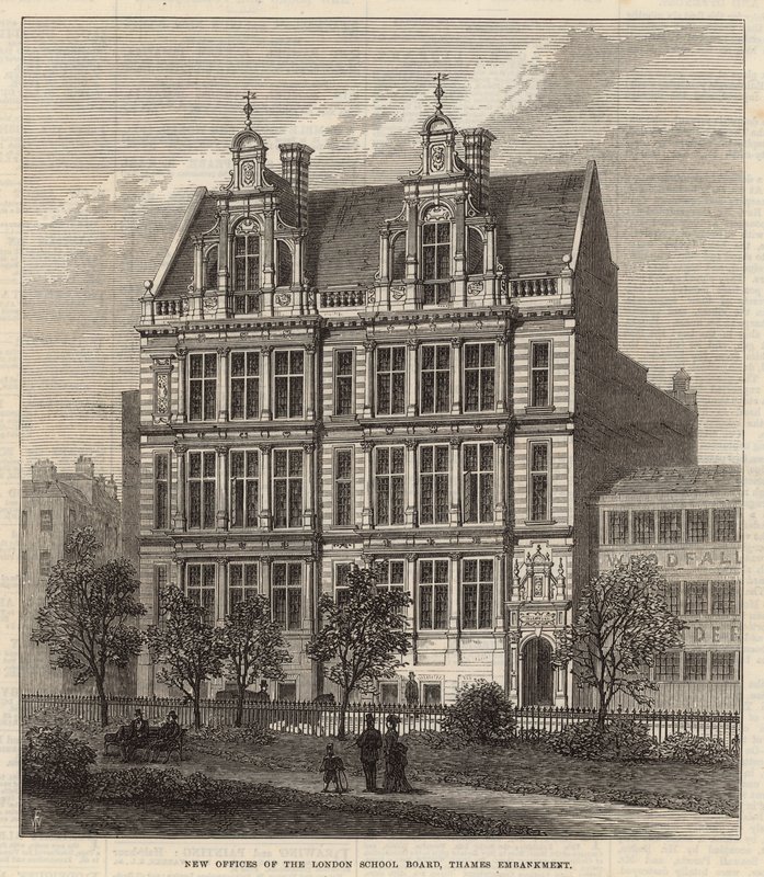 A London School Board új irodái, Thames Embankment (metszet) alkotó: Frank Watkins
