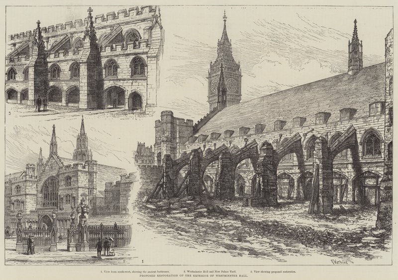A Westminster Hall külső részének javasolt helyreállítása alkotó: Frank Watkins
