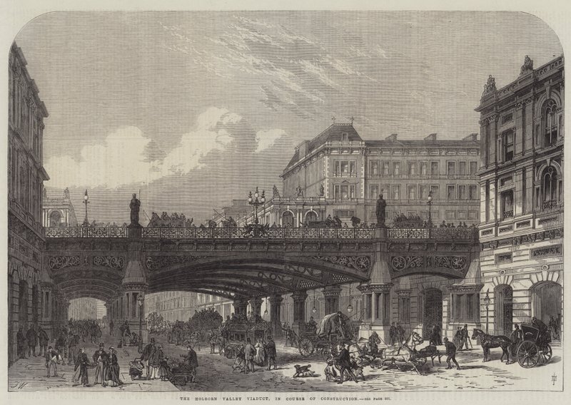 A Holborn-völgyi viadukt, az építés folyamatában alkotó: Frank Watkins