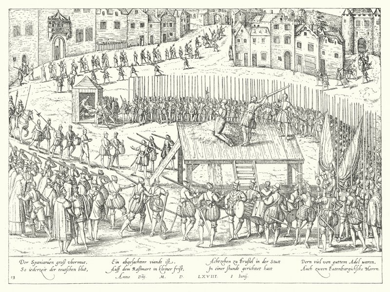 Egmont és Horn grófok kivégzése Brüsszelben, 1568 alkotó: Franz Hogenberg