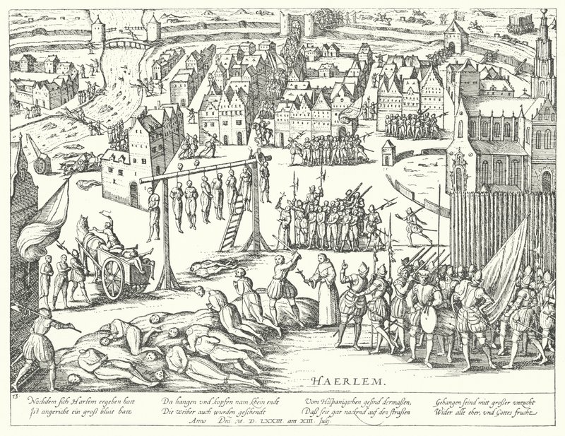 A spanyolok által végrehajtott tömeges kivégzések Haarlemben, Hollandiában, 1573 alkotó: Franz Hogenberg