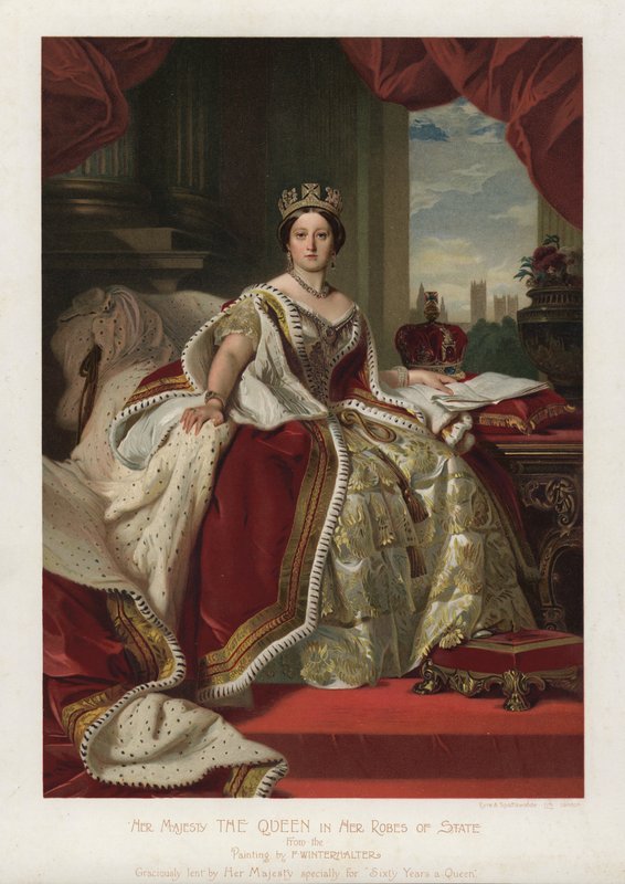 Viktória királynő állami köntösében (színes litó) alkotó: Franz Xaver  Winterhalter (after)