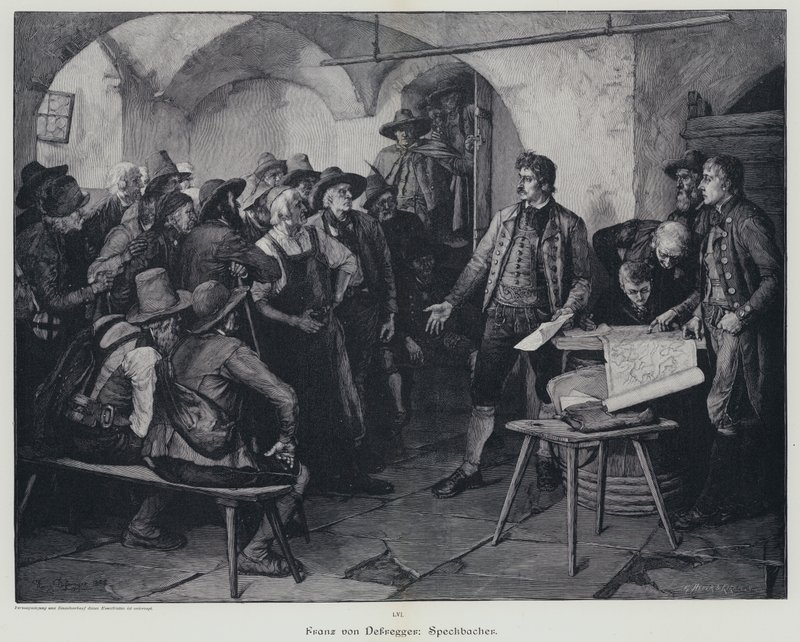 Josef Speckbacher, a tiroli I. Napóleon uralma elleni lázadásának vezetője (metszet) alkotó: Franz von (after) Defregger