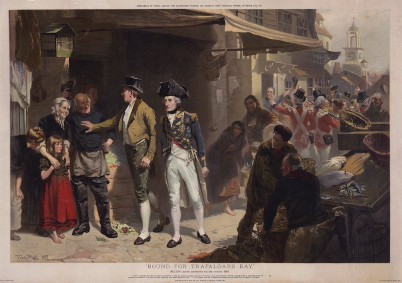 A Trafalgar-öbölbe utazik, Nelson elhagyja Portsmouth-t a győzelemért alkotó: Fred Roe
