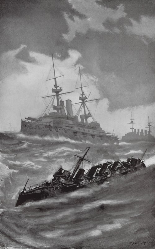 HMS Mars, Terrible és Dragon a La Manche-csatornán (litográfia) alkotó: Fred T. Jane