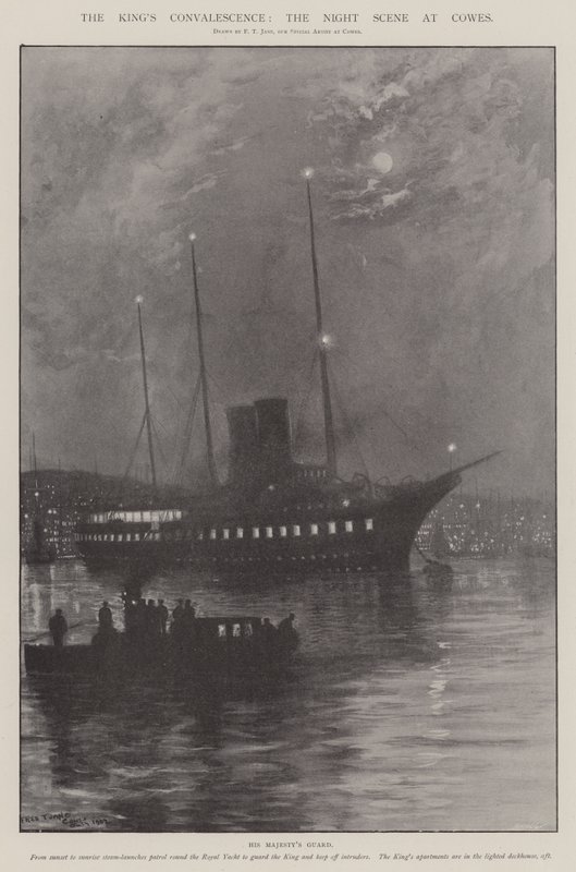 A király lábadozása, a Cowes-i éjszakai jelenet alkotó: Fred T. Jane