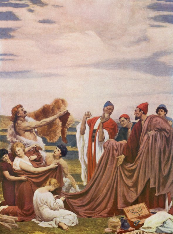 Föníciai kereskedők Britannia partjainál (színes litográfia) alkotó: Frederic (after) Leighton