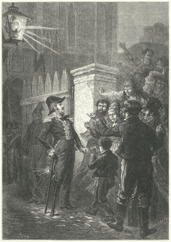 Daumesnil tábornok szembeszáll a párizsi tömeggel a Chateau de Vincennes előtt az 1830-as francia forradalom idején (metszet) alkotó: Frederic Theodore (after) Lix