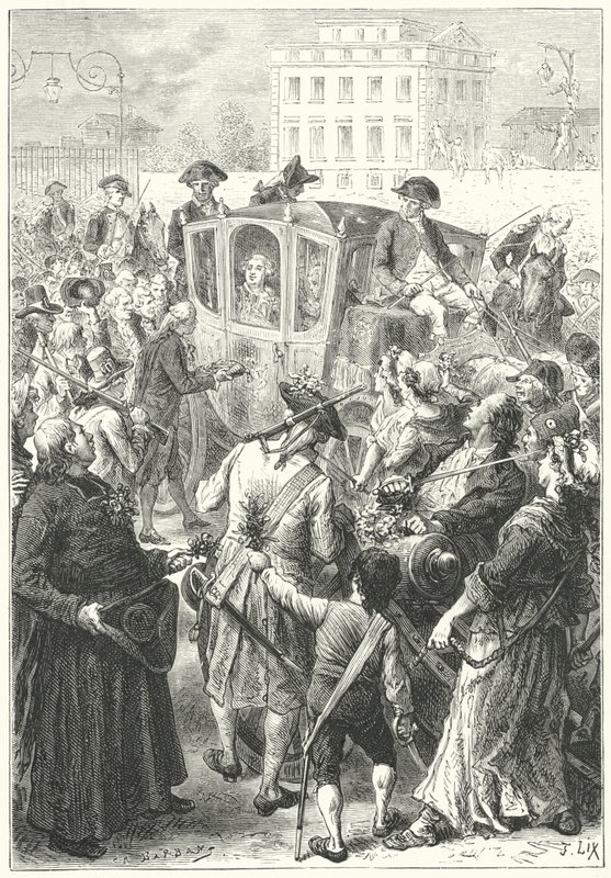 XVI. Lajos Párizsba vitte, miután a tömeg megtámadta a versailles-i palotát alkotó: Frederic Theodore (after) Lix