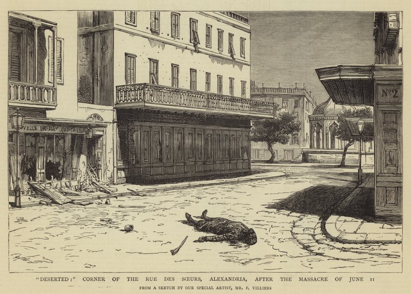 Kihalt, a Rue des Soeurs sarka, Alexandria, a június 11-i mészárlás után alkotó: Frederic Villiers