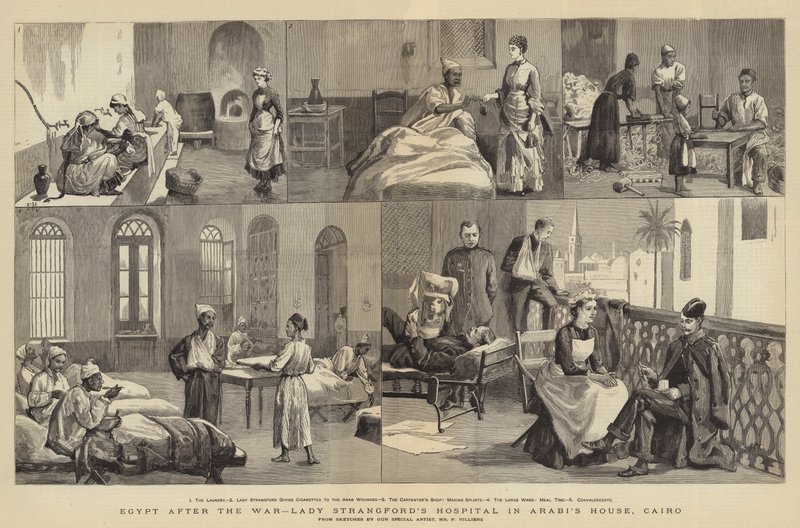 Egyiptom a háború után, Lady Strangford kórház Arabi házában, Kairóban alkotó: Frederic Villiers