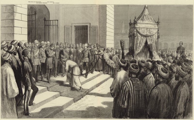A Khedive tiszteleg a kairói szent szőnyeg előtt, mielőtt Mekkába küldik alkotó: Frederic Villiers