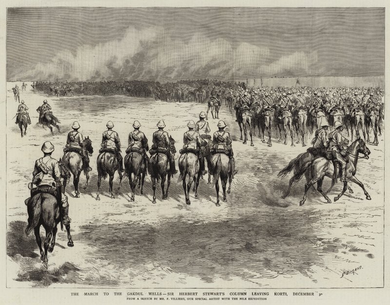 A menet a Gakdul Wellsbe, Sir Herbert Stewart oszlopa elhagyja Kortit, december 30. alkotó: Frederic Villiers