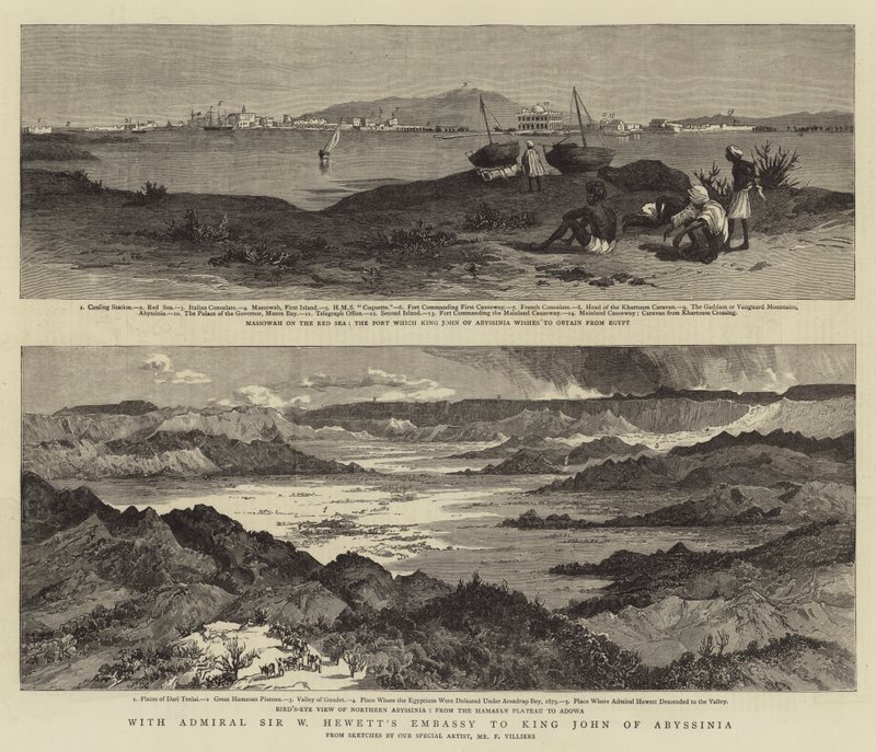 Sir W Hewett admirális János abesszíniai királynál tartott nagykövetségével alkotó: Frederic Villiers