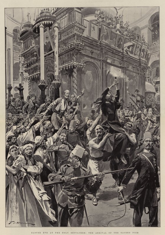 Húsvét este a Szent Sírnál, a Szent Tűz érkezése alkotó: Frederic de Haenen