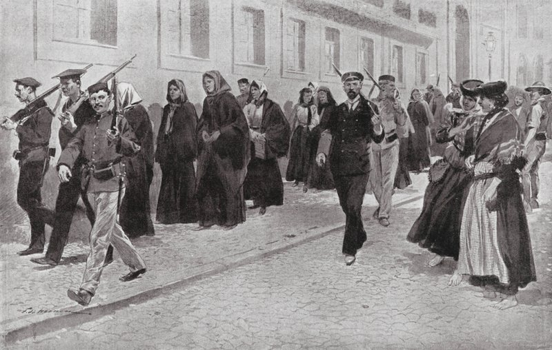 Apácák köztársasági védelem alatt a forradalom alatt (litográfia) alkotó: Frederic de Haenen
