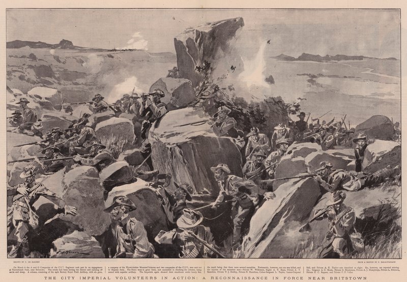 The City Imperial Volunteers in Action, egy felderítő haderő Britstown közelében alkotó: Frederic de Haenen