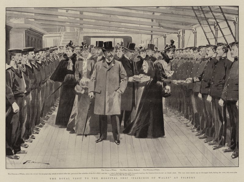 Királyi látogatás a Princess of Wales kórházhajón Tilburyben alkotó: Frederic de Haenen
