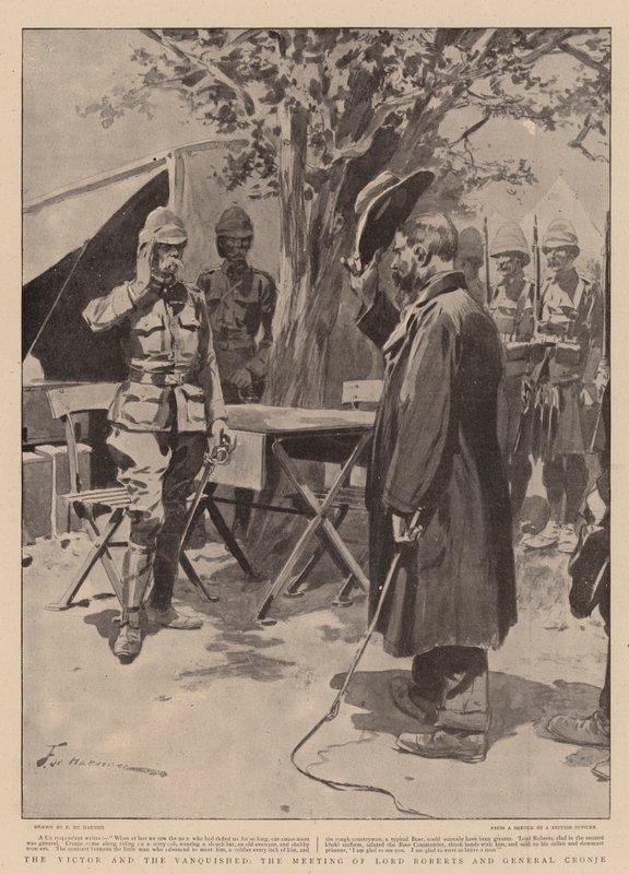 A győztes és a legyőzött, Lord Roberts és Cronje tábornok találkozója alkotó: Frederic de Haenen