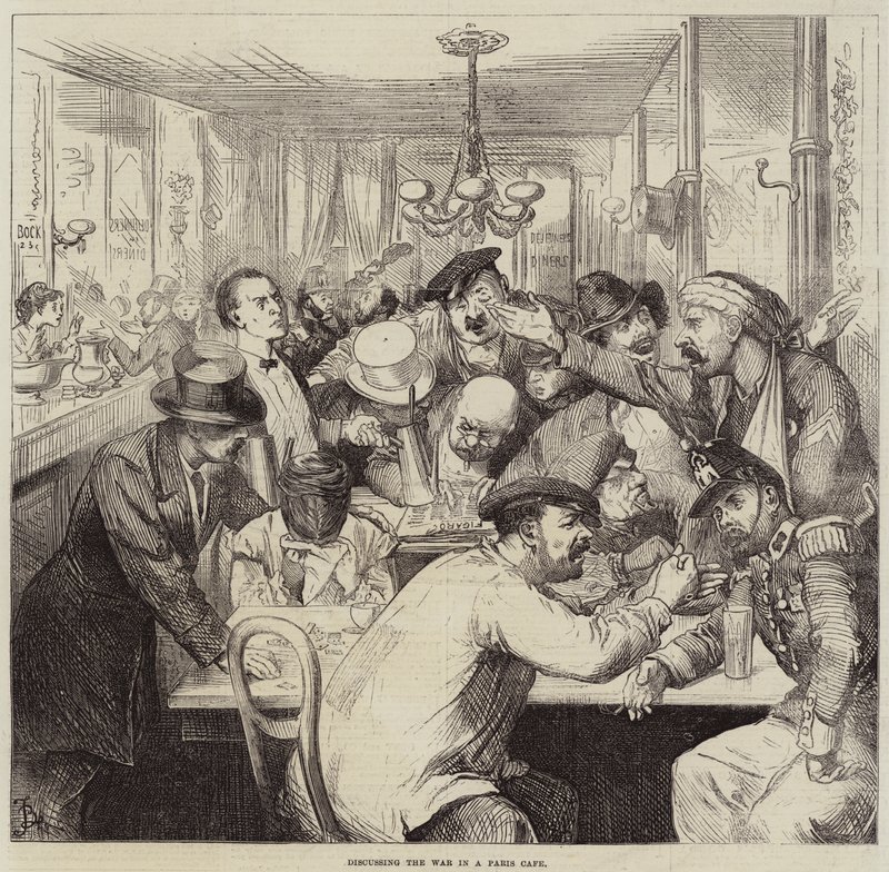 A háború megbeszélése egy párizsi kávézóban alkotó: Frederick Barnard