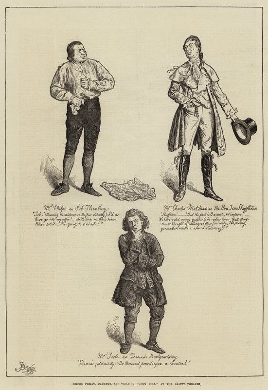 Messers Phelps, Mathews és Toole a John Bullban, a Gaiety Színházban alkotó: Frederick Barnard
