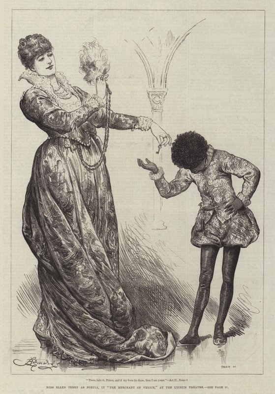 Miss Ellen Terry Portia szerepében, A velencei kereskedőben, a Lyceum Színházban alkotó: Frederick Barnard