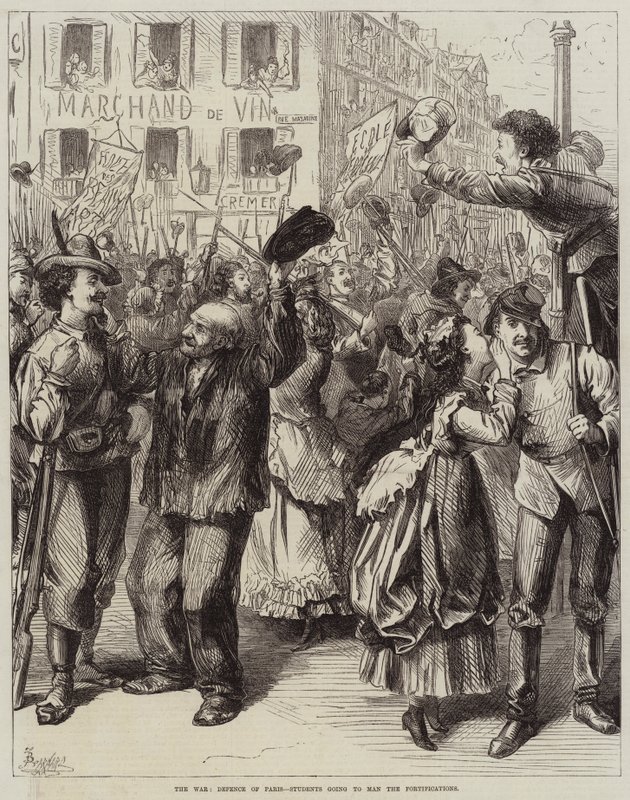 A háború, Párizs védelme, a diákok az erődítményekre mennek. alkotó: Frederick Barnard