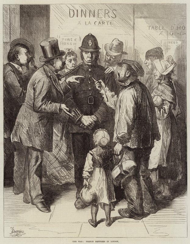 A háború, francia menekültek Londonban alkotó: Frederick Barnard