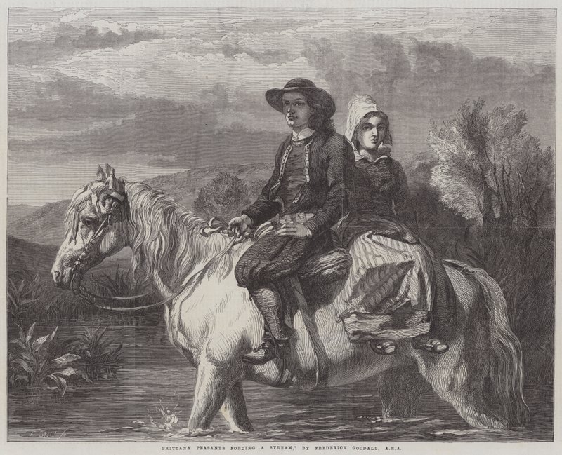 Bretagne-i parasztok, akik egy patakba törnek alkotó: Frederick Goodall