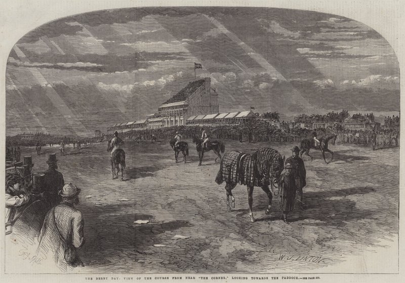 Derby Day, Kilátás a pályára a Corner közeléből, a Paddock felé nézve alkotó: Frederick John Skill