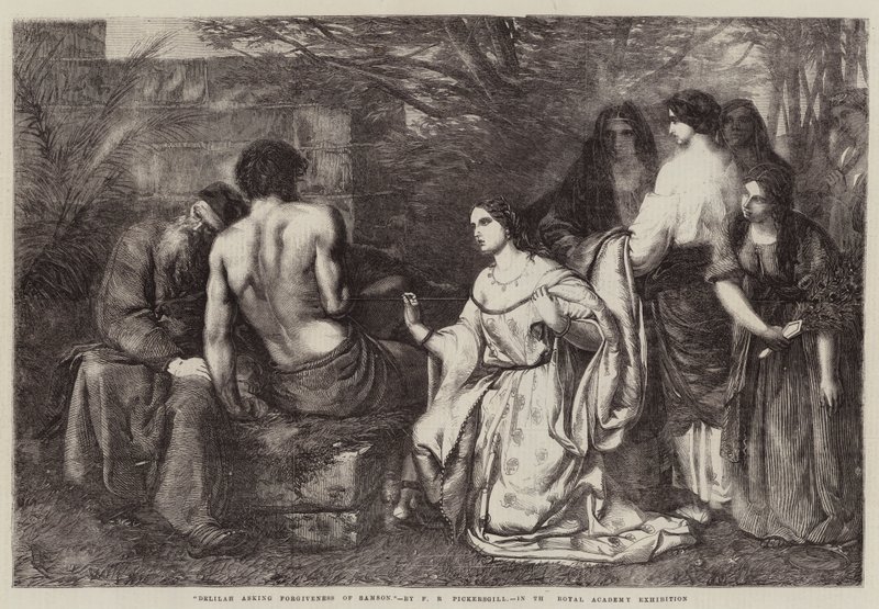 Delila bocsánatot kér Sámsontól alkotó: Frederick Richard Pickersgill