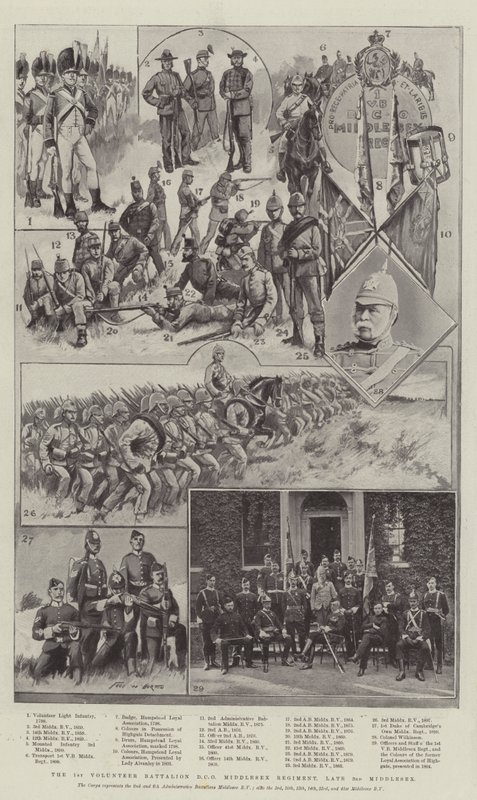 Az 1. önkéntes zászlóalj, a Cambridge hercege saját Middlesex ezred, késő 3. Middlesex alkotó: Frederick William Burton