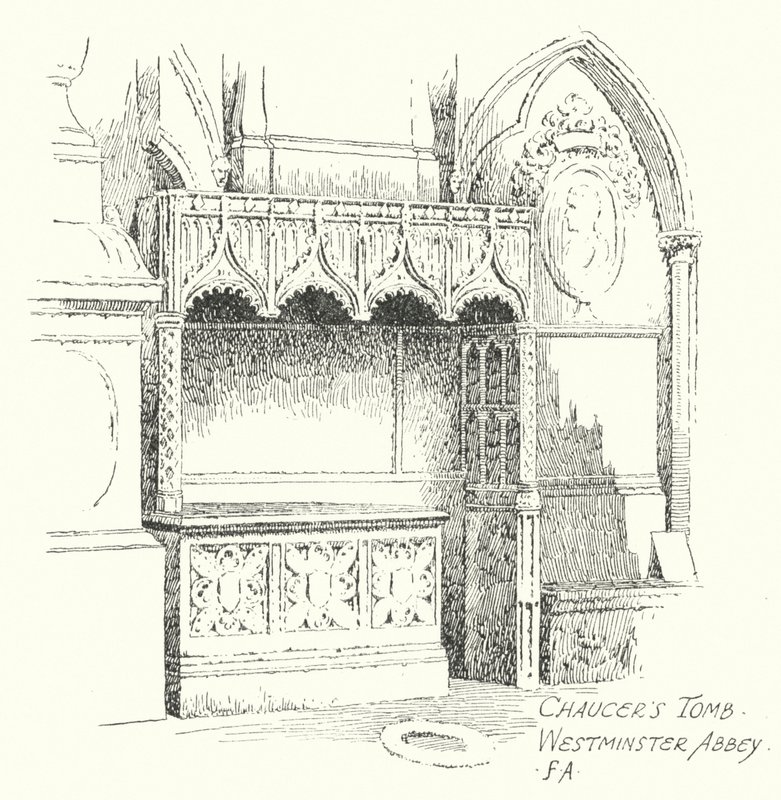 Chaucer sírja, Westminster apátság (litográfia) alkotó: Frederick Adcock