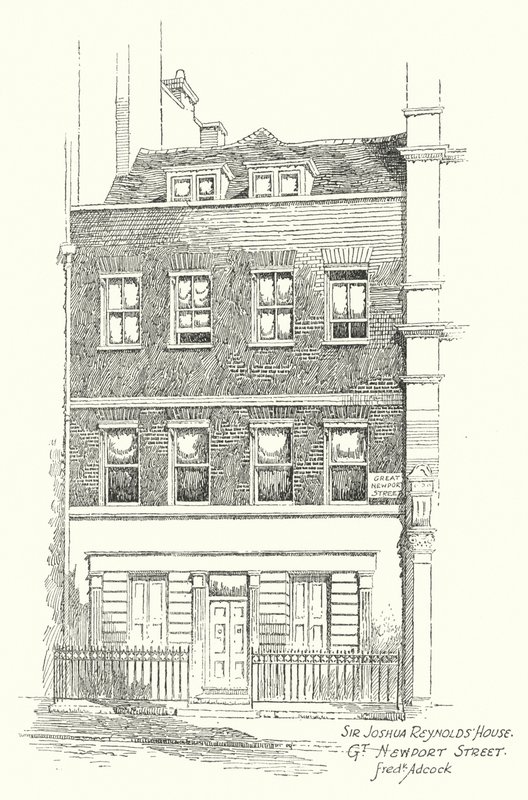 Sir Joshua Reynolds háza, Great Newport Street (litográfia) alkotó: Frederick Adcock