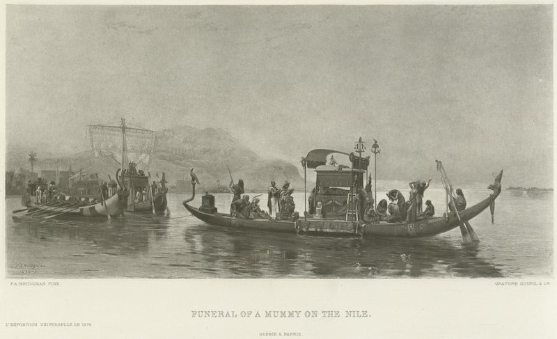 Egy múmia temetése a Níluson (mélynyomás) alkotó: Frederick Arthur Bridgman