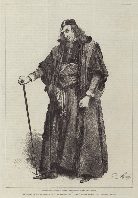 Henry Irving úr Shylock szerepében, A velencei kereskedőben, a Lyceum Theatre-ben alkotó: Frederick Barnard
