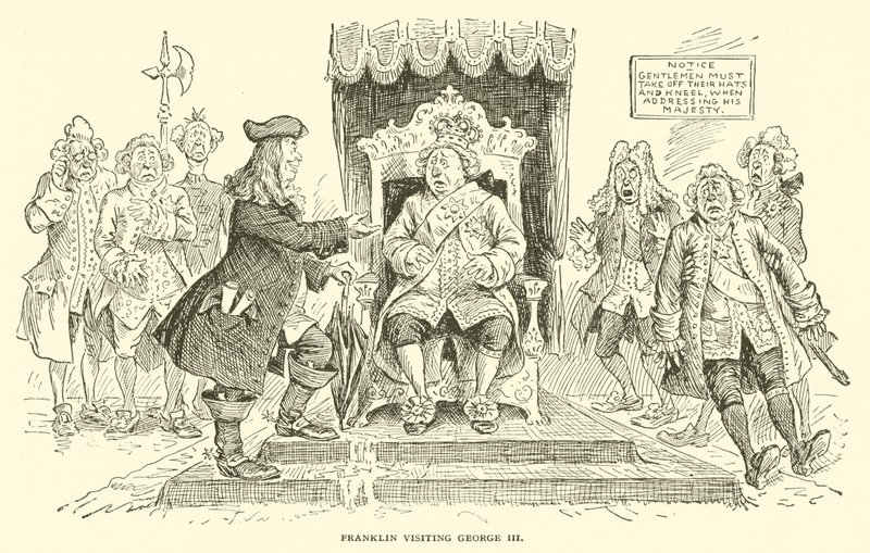 Franklin meglátogatja III. Györgyöt alkotó: Frederick Burr Opper