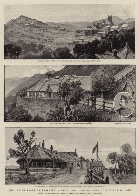 The Indian Frontier Troubles, Murree, a pandzsábi hadsereg főhadiszállása alkotó: Frederick George Cotman