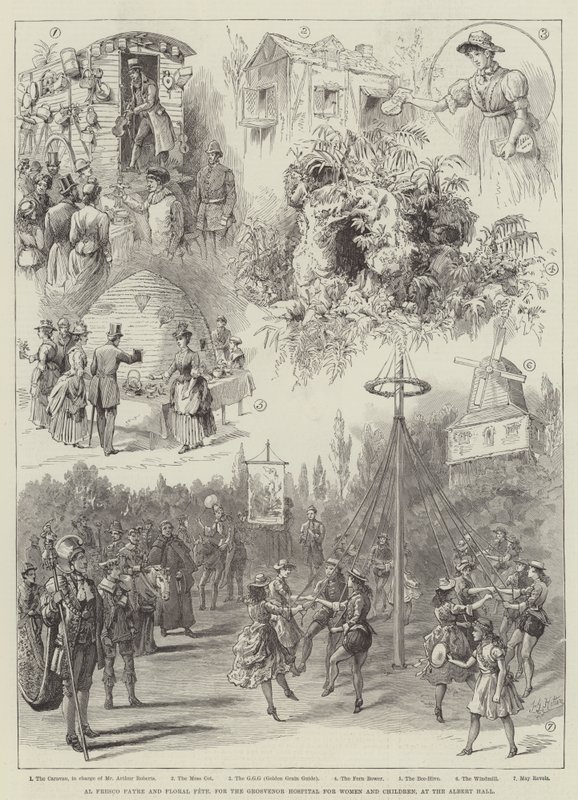 Al Fresco Fayre és Floral Fete, a Grosvenor Női és Gyermekkórház számára, az Albert Hallban alkotó: Frederick George Kitton