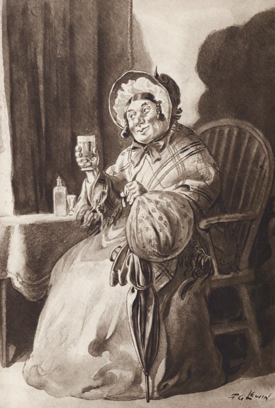 Mrs. Gamp, Martin Chuzzlewit, Charles Dickens (mélynyomás) alkotó: Frederick George Lewin