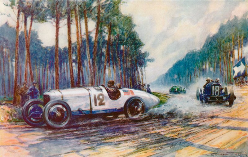 Amerika első sikerét a nagydíjon akkor érte el, amikor Jimmy Murphy Duesenbergje 1921-ben Le Mans-ban sikeres volt (színes litó) alkotó: Frederick Gordon (after) Crosby