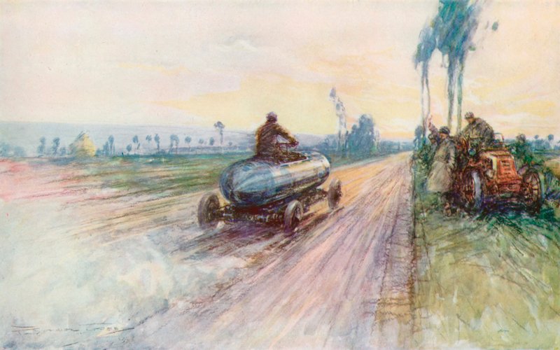 Jenatzy Jamais Contente-je megdöntötte a világ sebességi rekordját 1899-ben (színes litó) alkotó: Frederick Gordon (after) Crosby