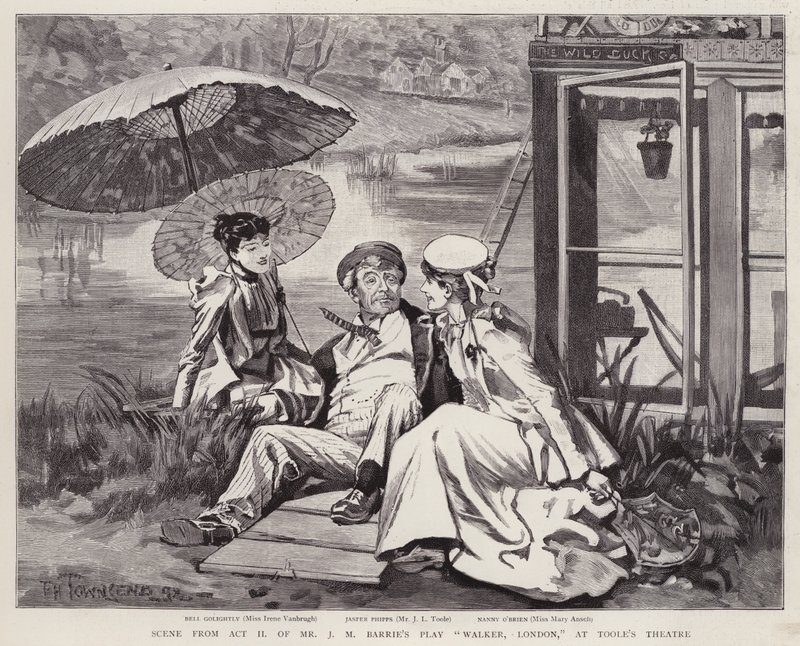Irene Vanbrugh, John Lawrence Toole és Mary Ansell angol színészek J. M. Barrie Walker című darabjának produkciójában, Londonban, a londoni Toole