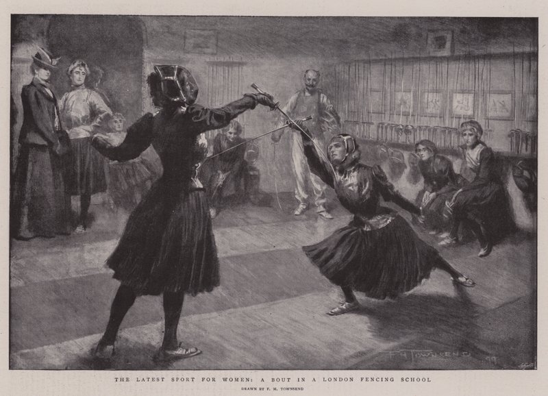 A legújabb női sportág, egy londoni vívóiskola mérkőzése alkotó: Frederick Henry Townsend