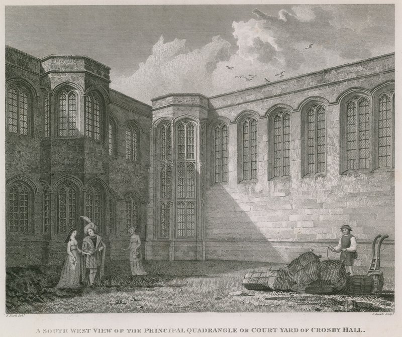 A Crosby Hall fő négyszögének vagy udvarának délnyugati nézete alkotó: Frederick Nash