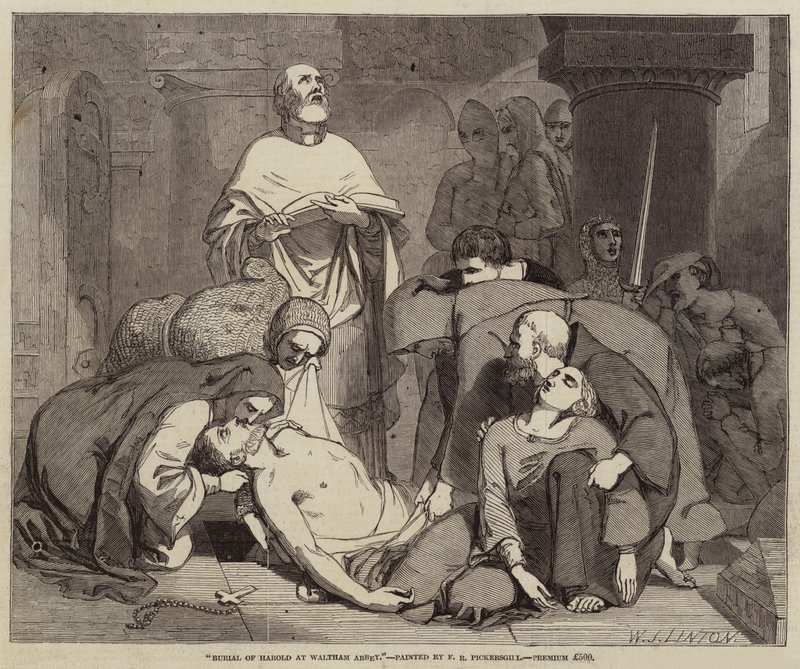 Harold temetése a Waltham Abbeyben alkotó: Frederick Richard Pickersgill