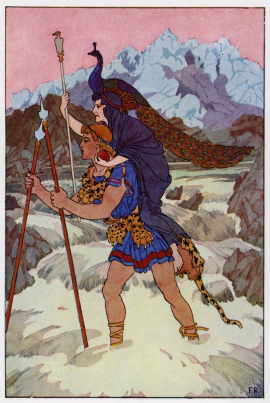 Az öregasszonyt felemelve a földről, Jason merészen belelépett a tomboló és habos áramlatba (színes litho) alkotó: Frederick Richardson