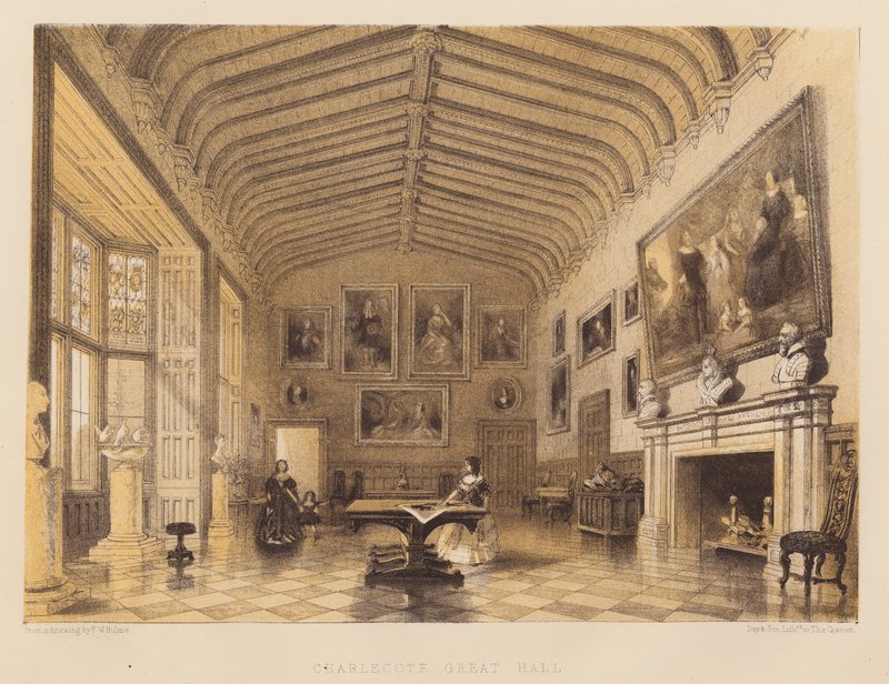 Charlecote Nagyterem (akvatinta) alkotó: Frederick William Hulme