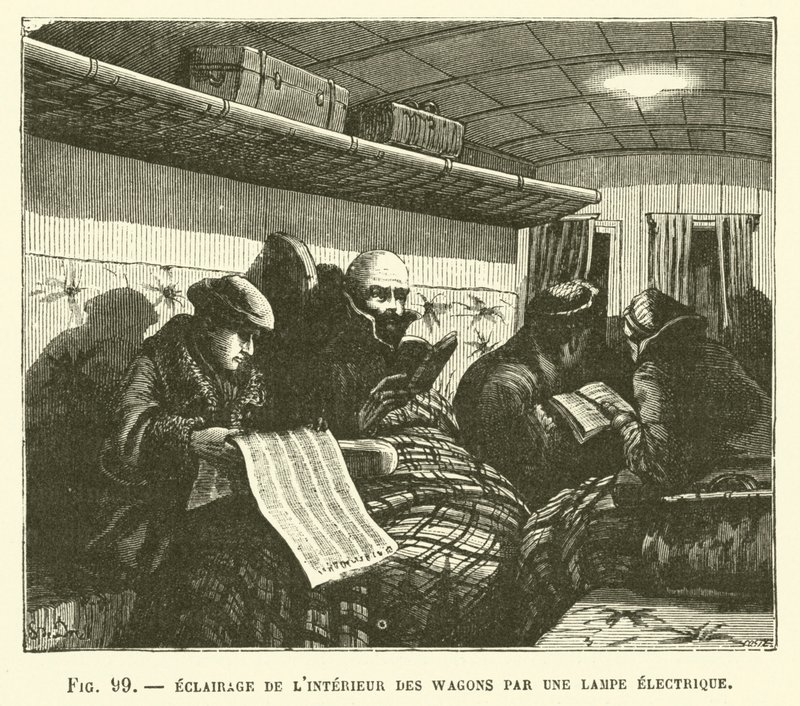 A kocsik belsejének világítása elektromos lámpával alkotó: French School