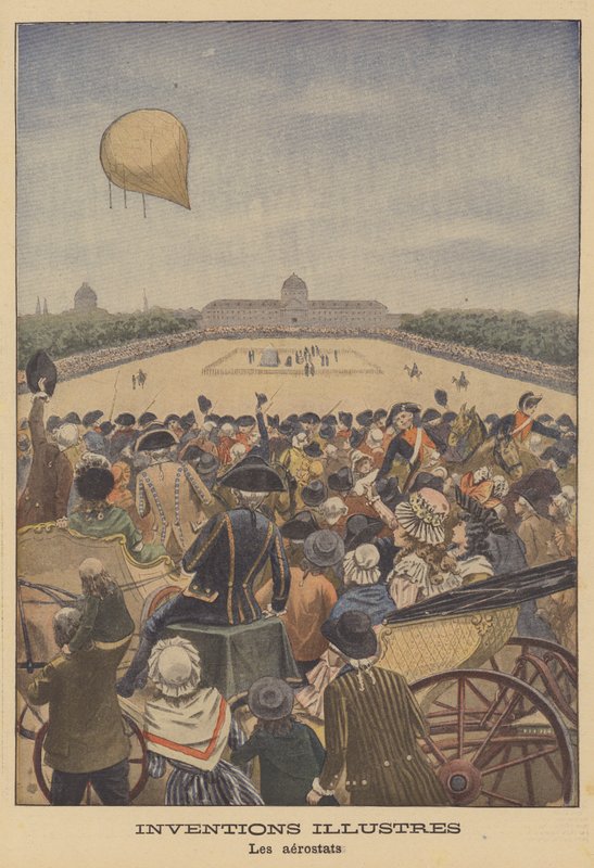 Jacques Charles és a Robert fivérek első hidrogénballonjának felbocsátása Párizsban, 1783 alkotó: French School